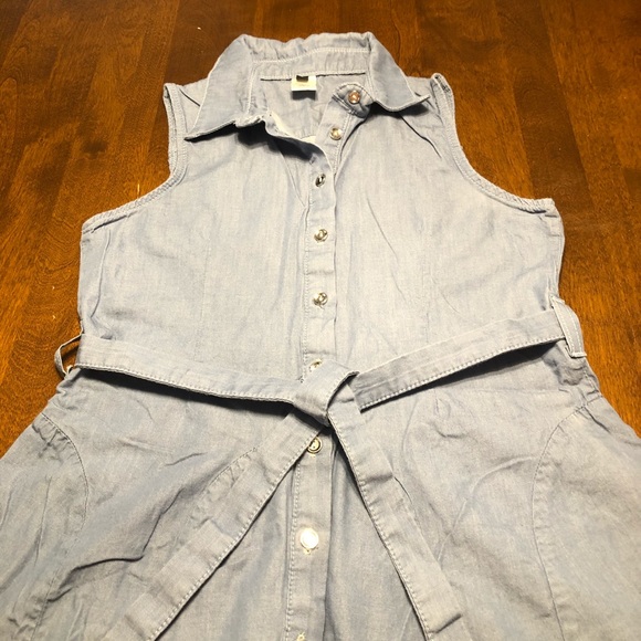 Chambray Shirt Dress Sleeveless Tie Waist Small - Picture 3 of 5